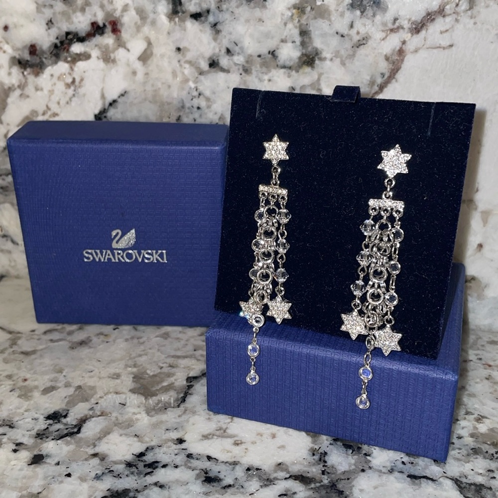 Swarovski Women's Silver Chain Dangle Star Earrings